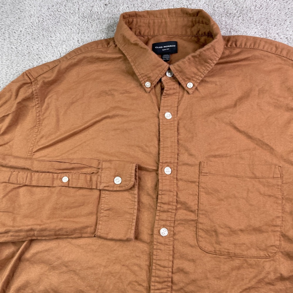 Club Monaco Shirt Mens XL Brown Slim Fit Brushed Twill Flannel Button Down